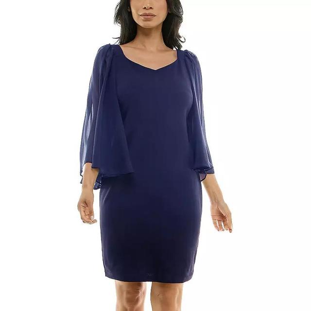 Womens Nina Leonard Batwing Chiffon Sleeve Sweetheart Neck Mini Sheath Dress Product Image