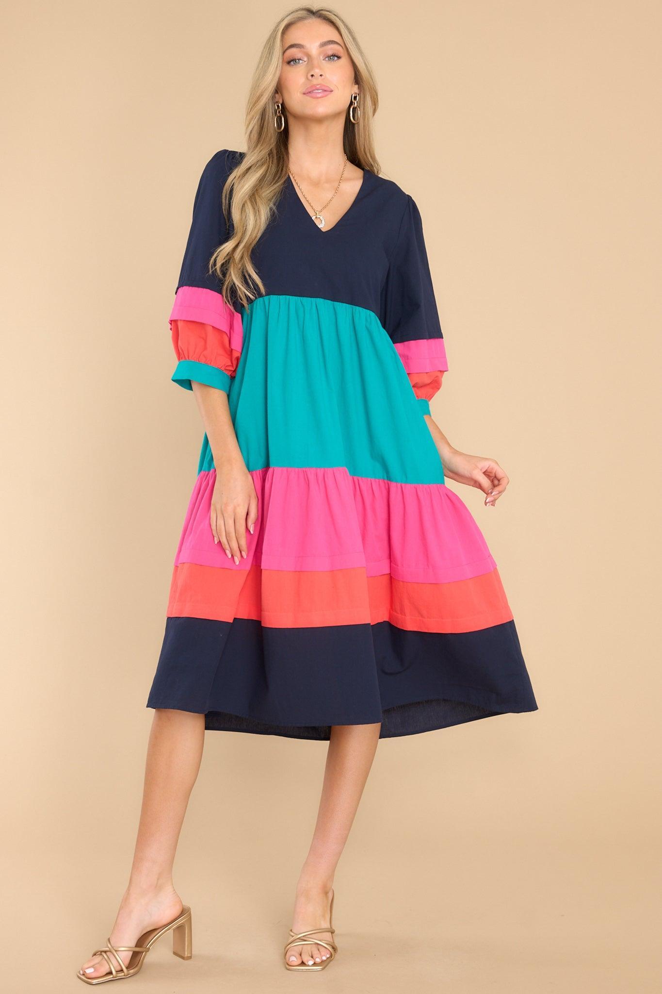 Aura Destined To Impress Navy Multi Midi Dress Product Image