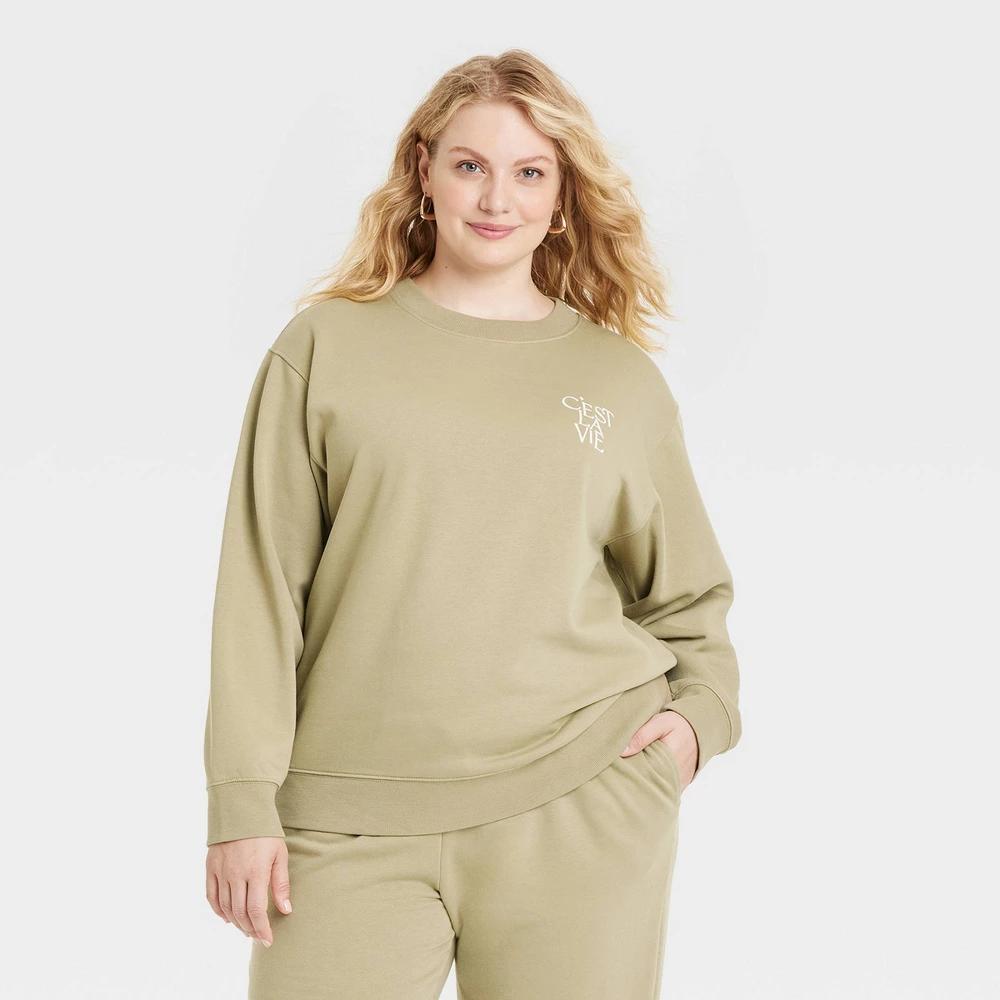 Womens Leisure Studio Graphic Sweatshirt - Universal Thread Olive Letters XXL Product Image