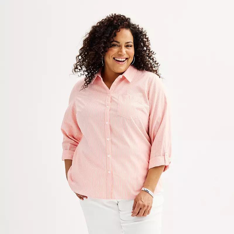 Plus Size Croft & Barrow Essential Comfort Stretch Shirt, Womens White Product Image