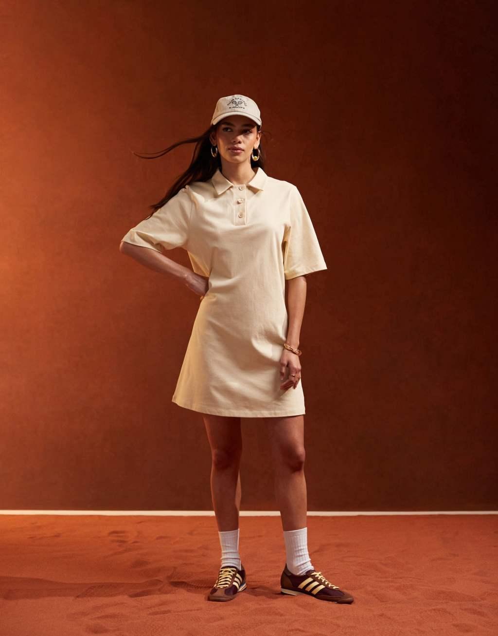 ASOS DESIGN collared placket mini polo dress in buttermilk pique product image