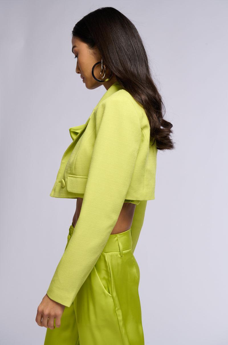 EVERYWHERE CROPPED SPRING BLAZER IN LIGHT GREEN Product Image