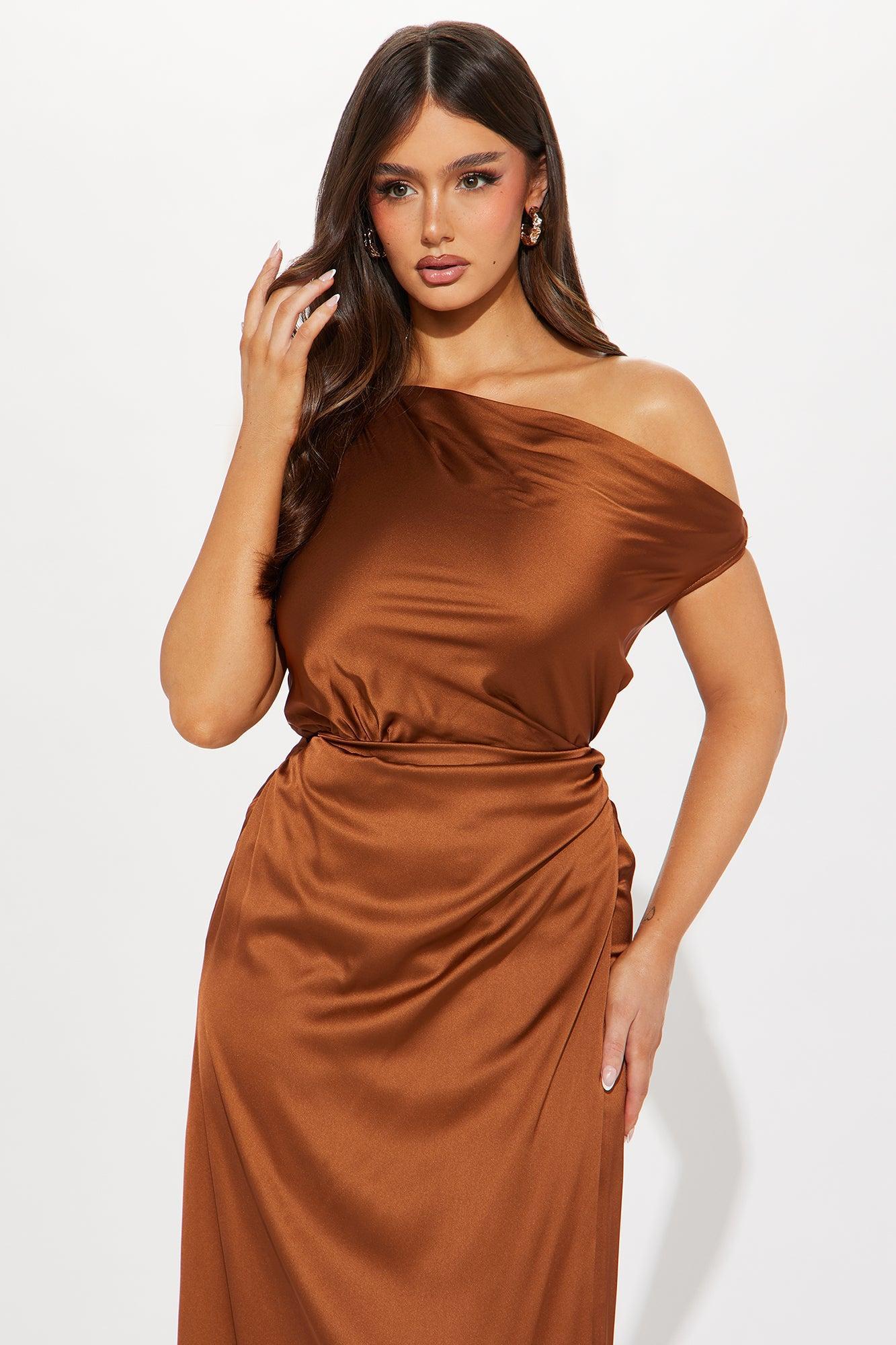 Mary Satin Maxi Dress - Cognac Product Image