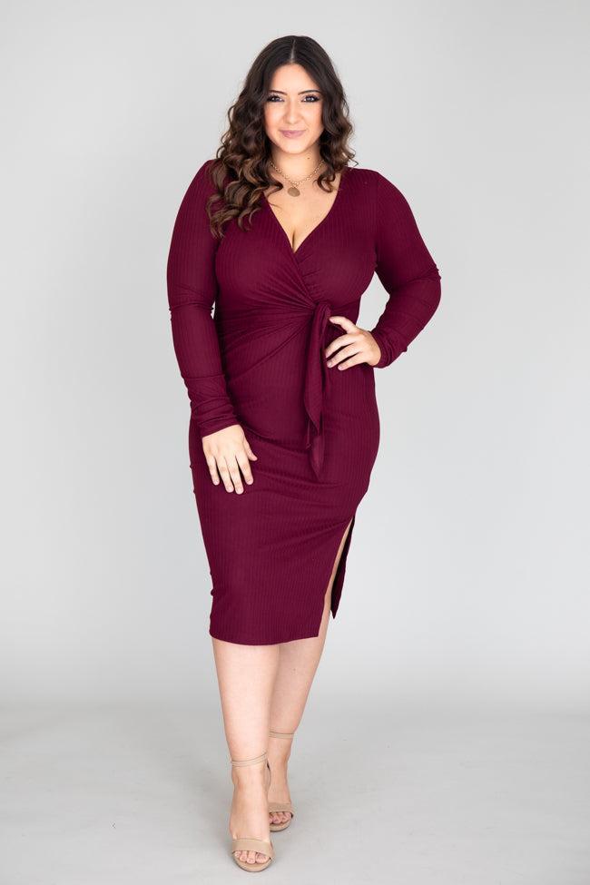 Daring Heart Ribbed Midi Burgundy Dress FINAL SALE Product Image