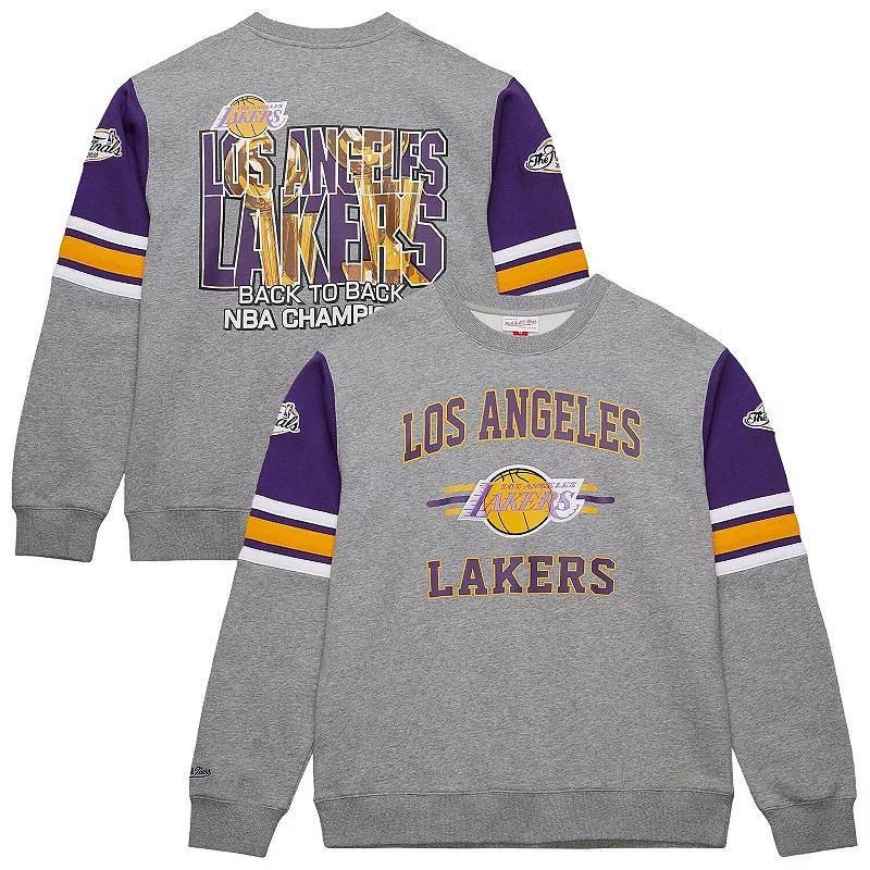 Mens Mitchell & Ness Heather Gray Los Angeles Lakers Hardwood Classics All Over 4.0 Pullover Sweatshirt Product Image