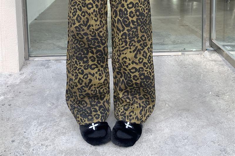 Leopard Print High Waist Wide Leg Jeans Product Image