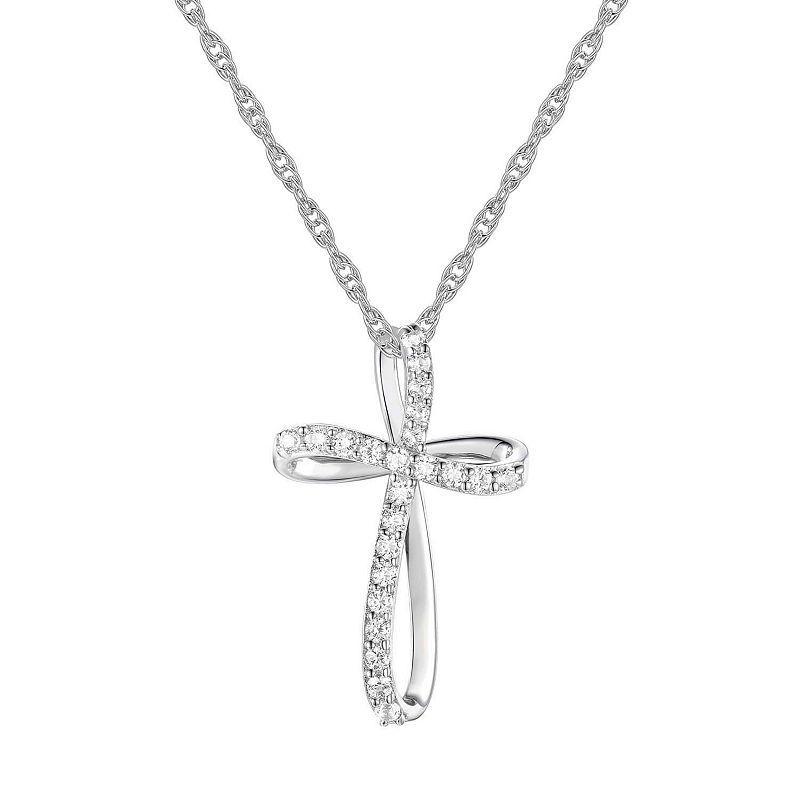 Sterling Silver 1/8 Carat T.W. Diamond Cross Pendant Necklace, Womens Product Image