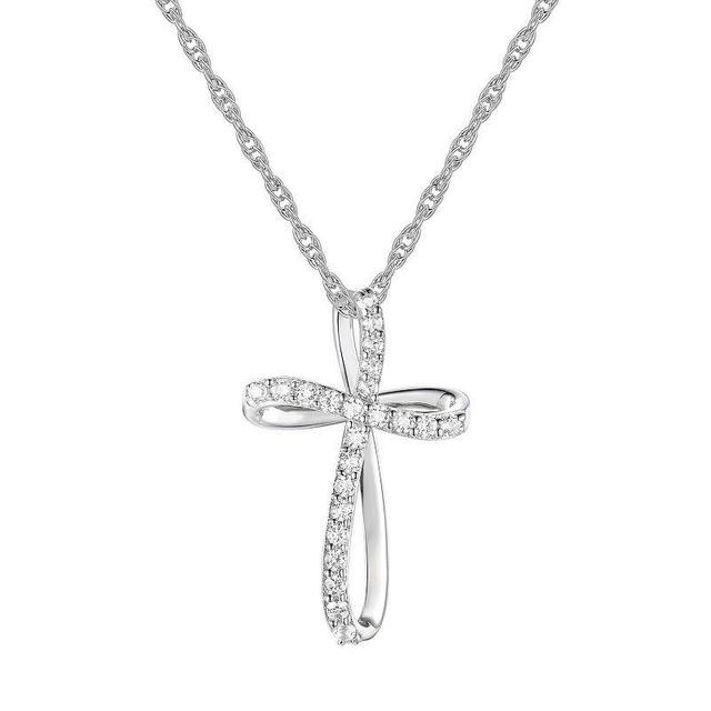 Sterling Silver 1/8 Carat T.W. Diamond Cross Pendant Necklace, Womens White Product Image