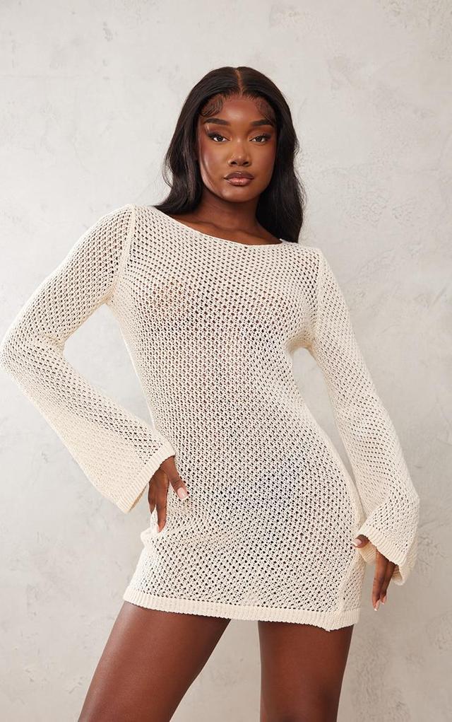 Tall Cream Long Sleeve Knitted Mini Dress Product Image