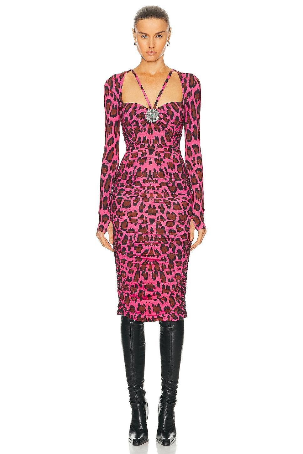 Roberto Cavalli Leopard Bodycon Dress in Fuchsia Product Image