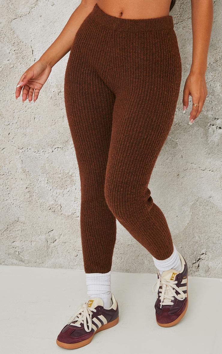 Petite Chocolate Rib Knit Leggings Product Image