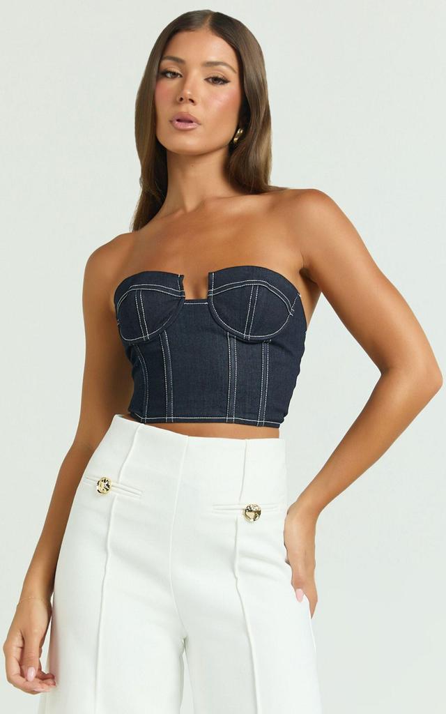 Carol Top - Denim Corset Top in Dark Raw Denim Product Image