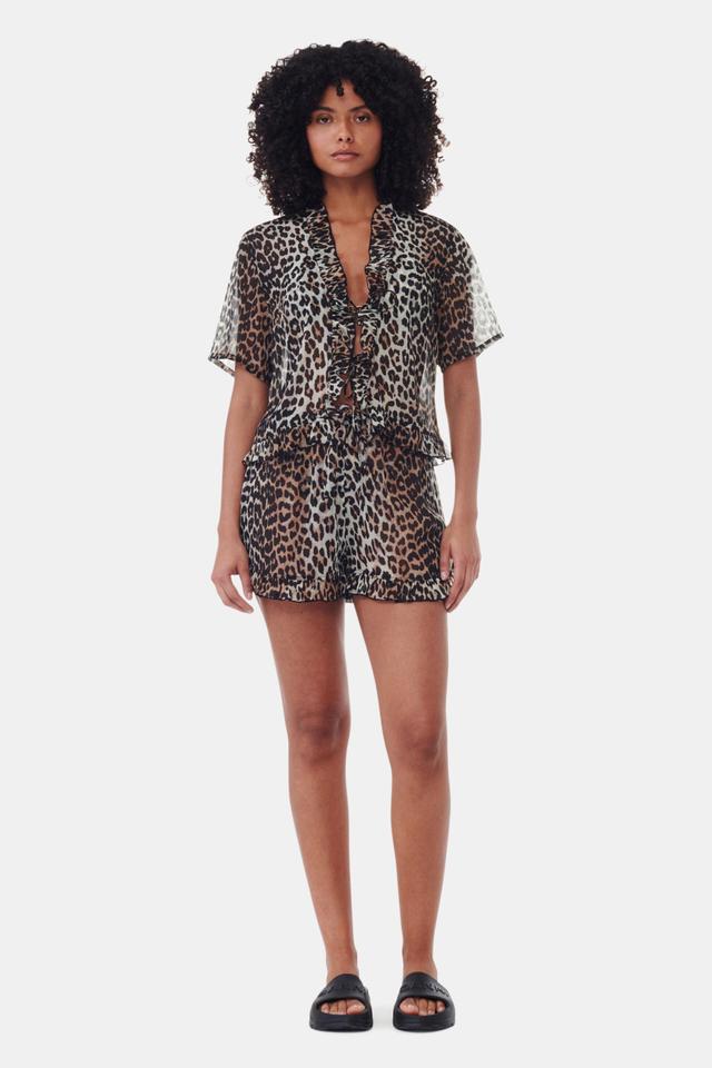 Leopard Printed Chiffon Ruffle Shorts Product Image