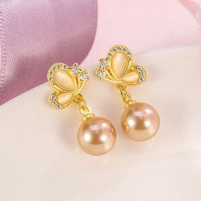 Butterfly Rhinestone Faux Pearl Alloy Drop Earring Product Image