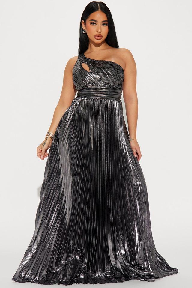 Serena Pleated Metallic Maxi Dress - Black/Silver Product Image