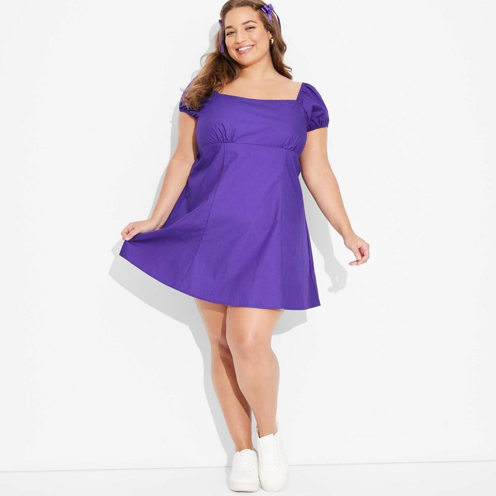 Womens Game Day Puff Short Sleeve Mini Dress - Wild Fable Purple 1X Product Image