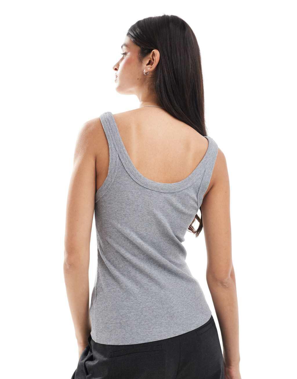 & Other Stories ribbed jersey tank top with scoop neck in gray melange Product Image