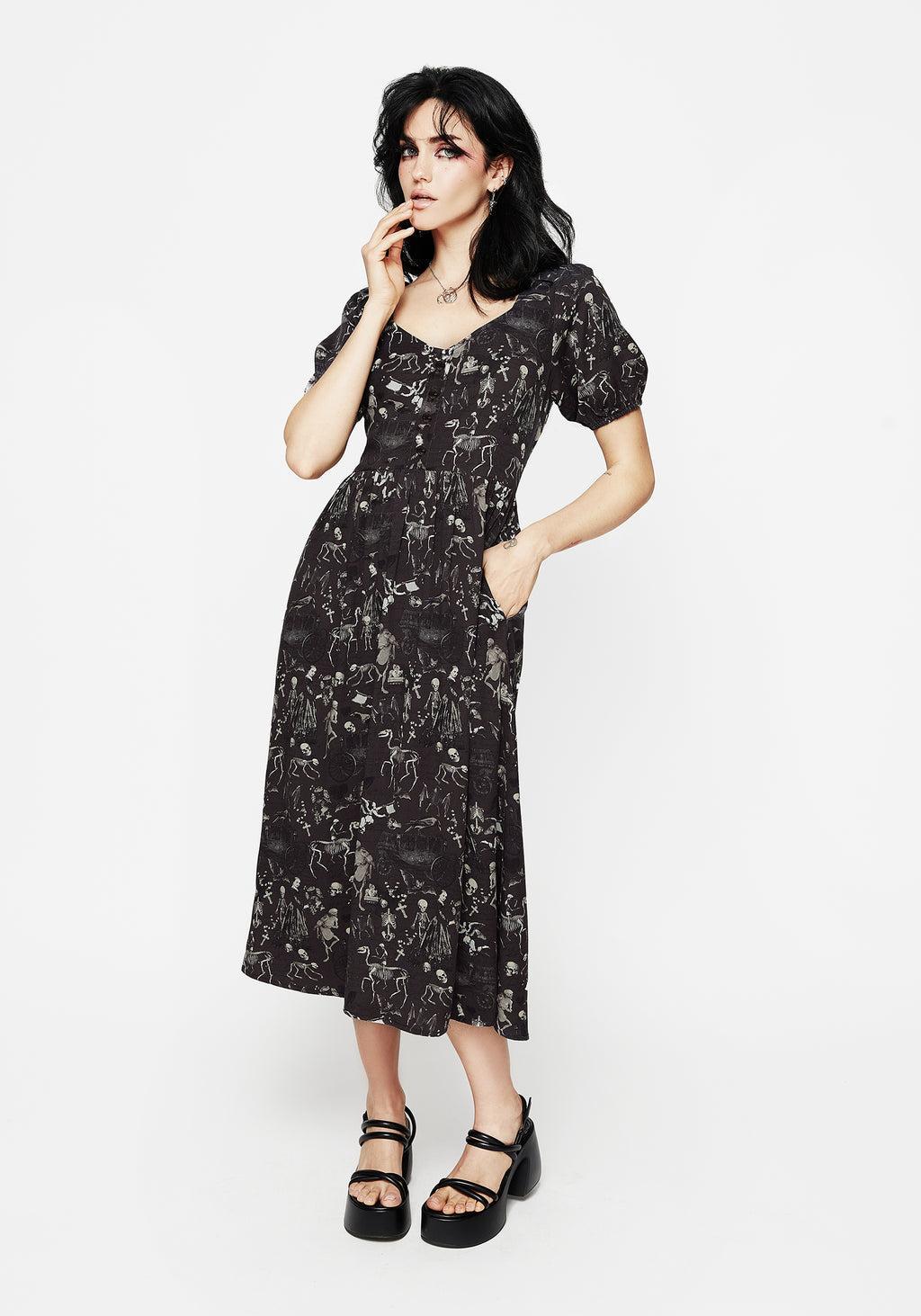 Melancholia Button Detail Puff Sleeve Midi Dress Product Image