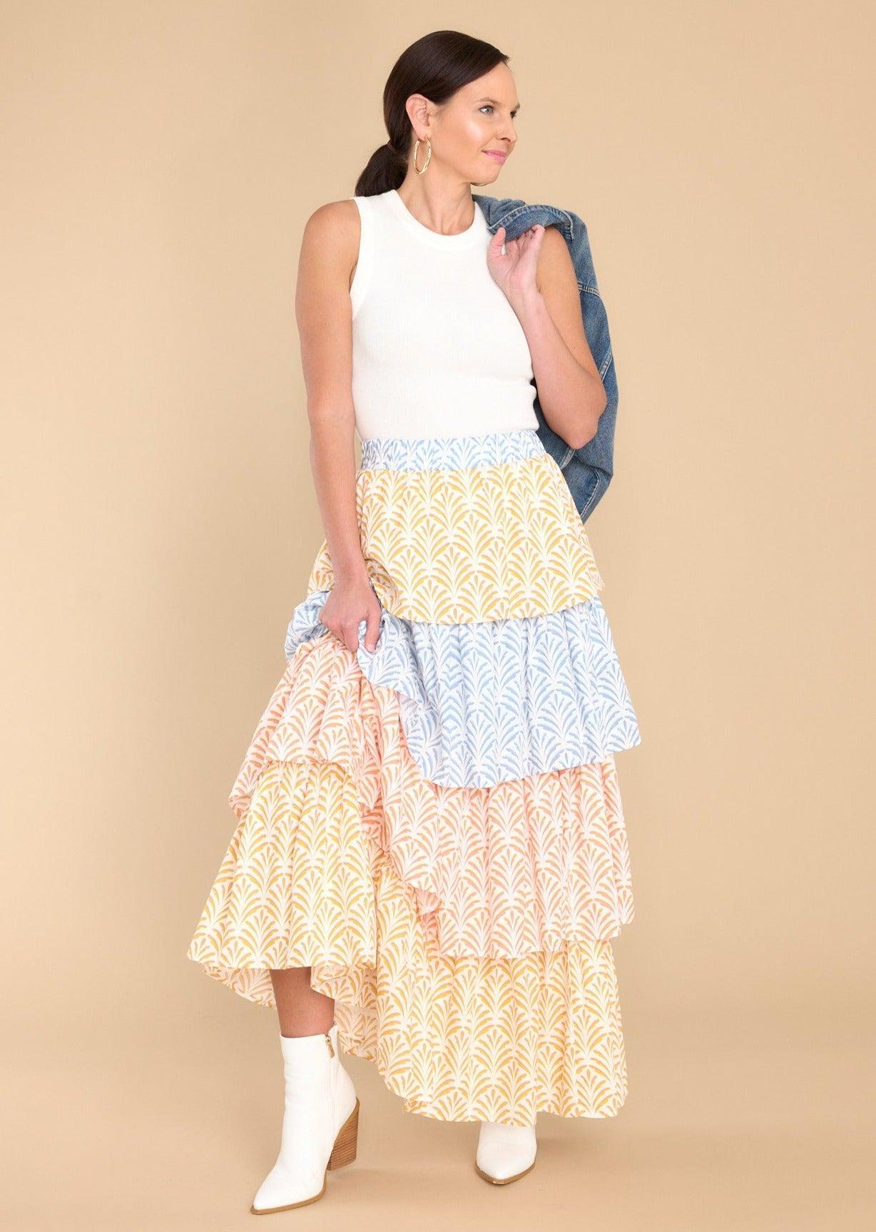 Aura Never A Dull Moment Sunflower Yellow Multi Print Skirt Product Image