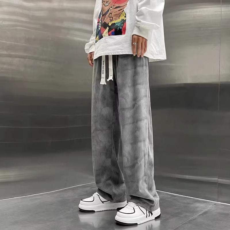 Drawstring Waist Tie Dye Corduroy Loose Fit Pants Product Image