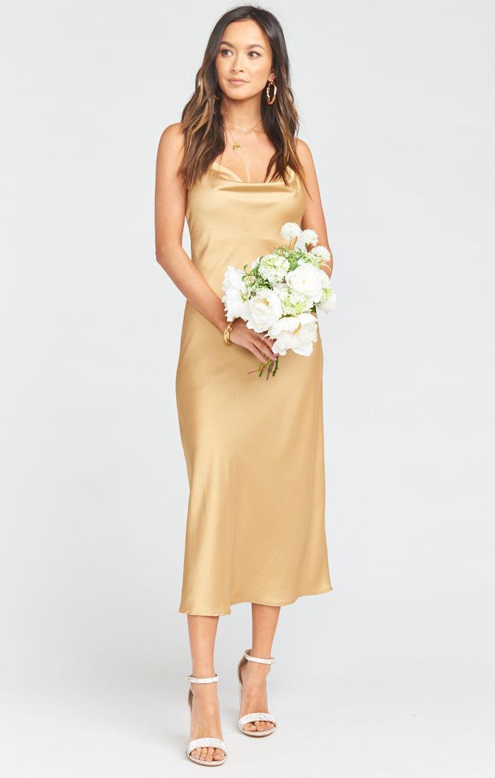 Verona Cowl Dress ~ True Gold Luxe Satin Product Image