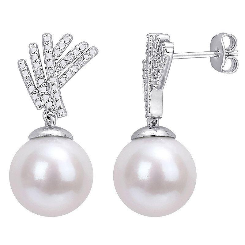 Stella Grace Sterling Silver Freshwater Cultured Pearl & Diamond Accent Drop Earrings, Womens Product Image