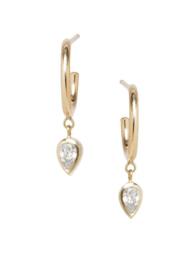 Womens 14K Yellow Gold & Diamond-Drop Hoop Earrings Product Image