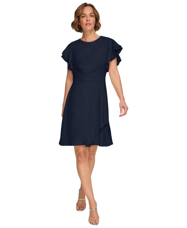 Dkny Womens Flutter-Sleeve Ruched Dress Product Image