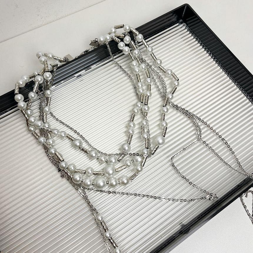 Layered Faux Pearl Alloy Necklace Product Image