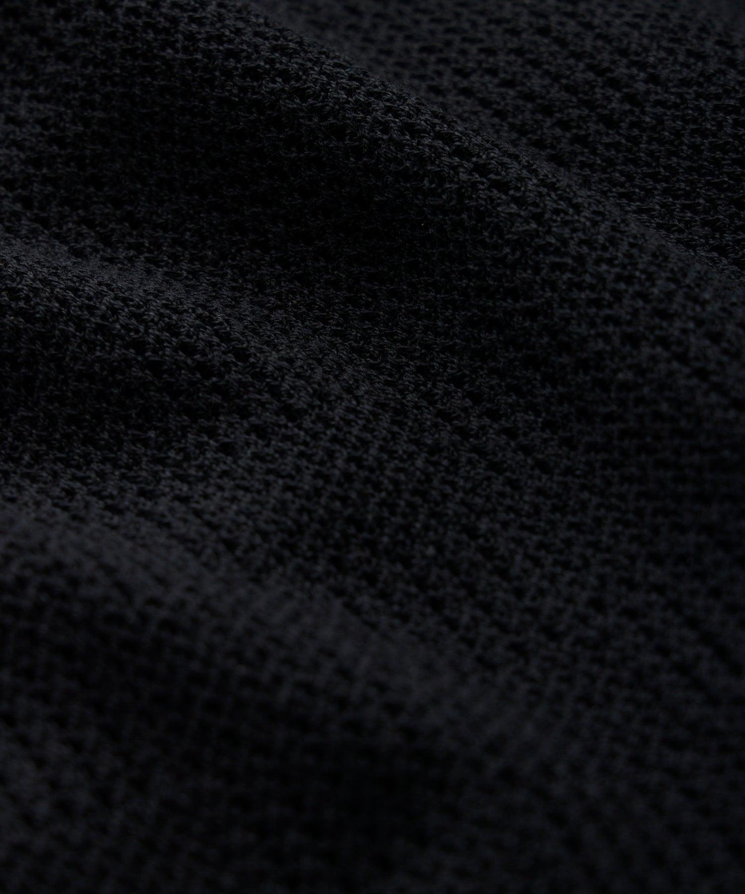 Open-Stitch Full-Placket Polo in Black Product Image