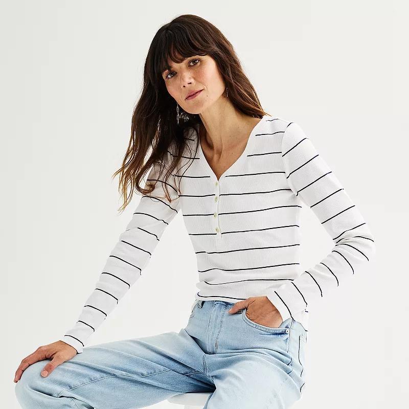 Womens Sonoma Goods For Life Rib Long Sleeve Henley Product Image