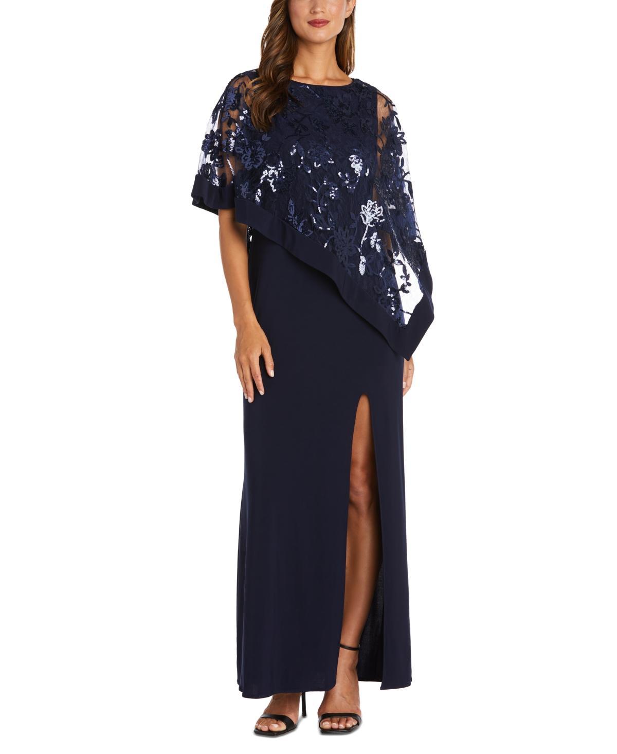 Womens R&M Richards Embroidered Sequin Lace Poncho & Maxi Dress Set Blue Product Image