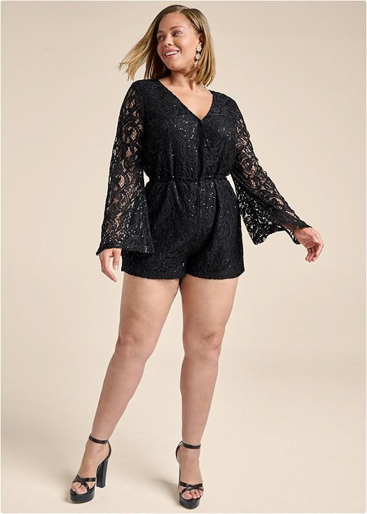 Sequin Lace Open-Back Romper Product Image