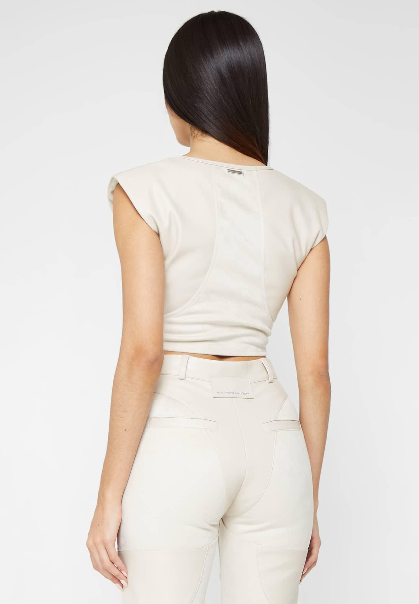 Wide Shoulder Leather and Suede Crop Top - Beige Female Product Image