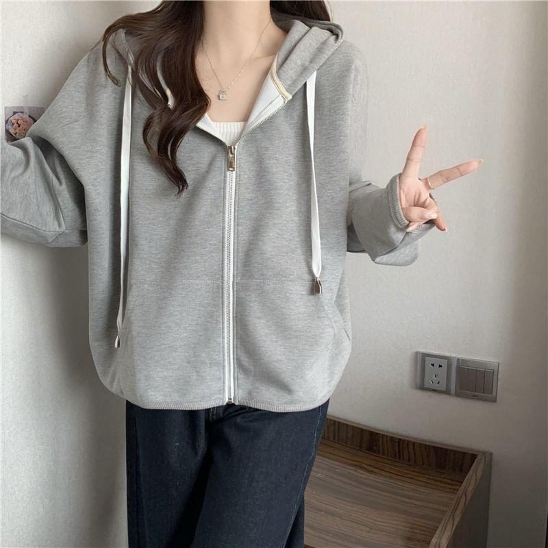 Drawstring Zip Hoodie Product Image