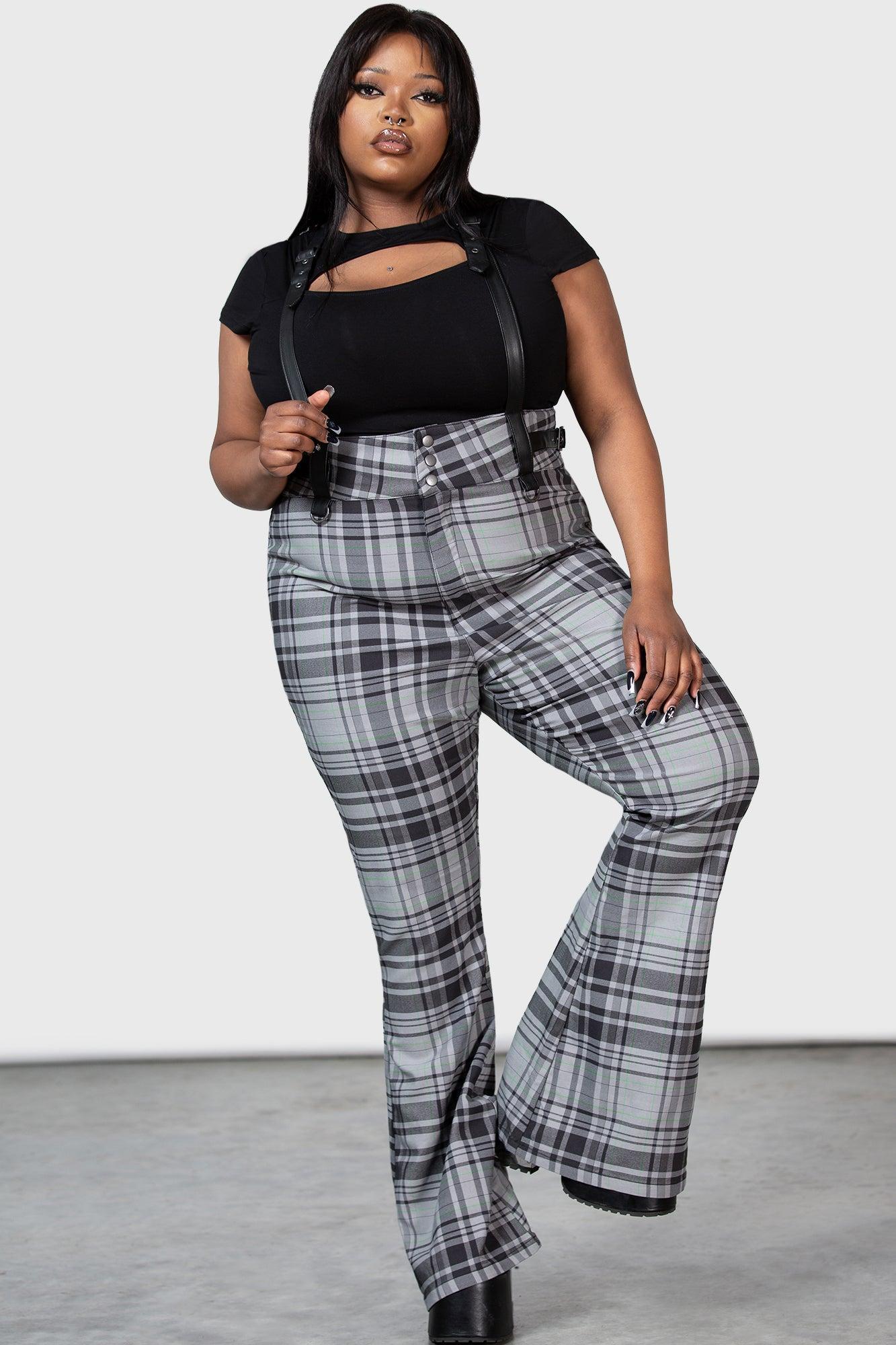 Prophet Of Doom Suspender Trousers [GREY TARTAN] [PLUS] Female Product Image