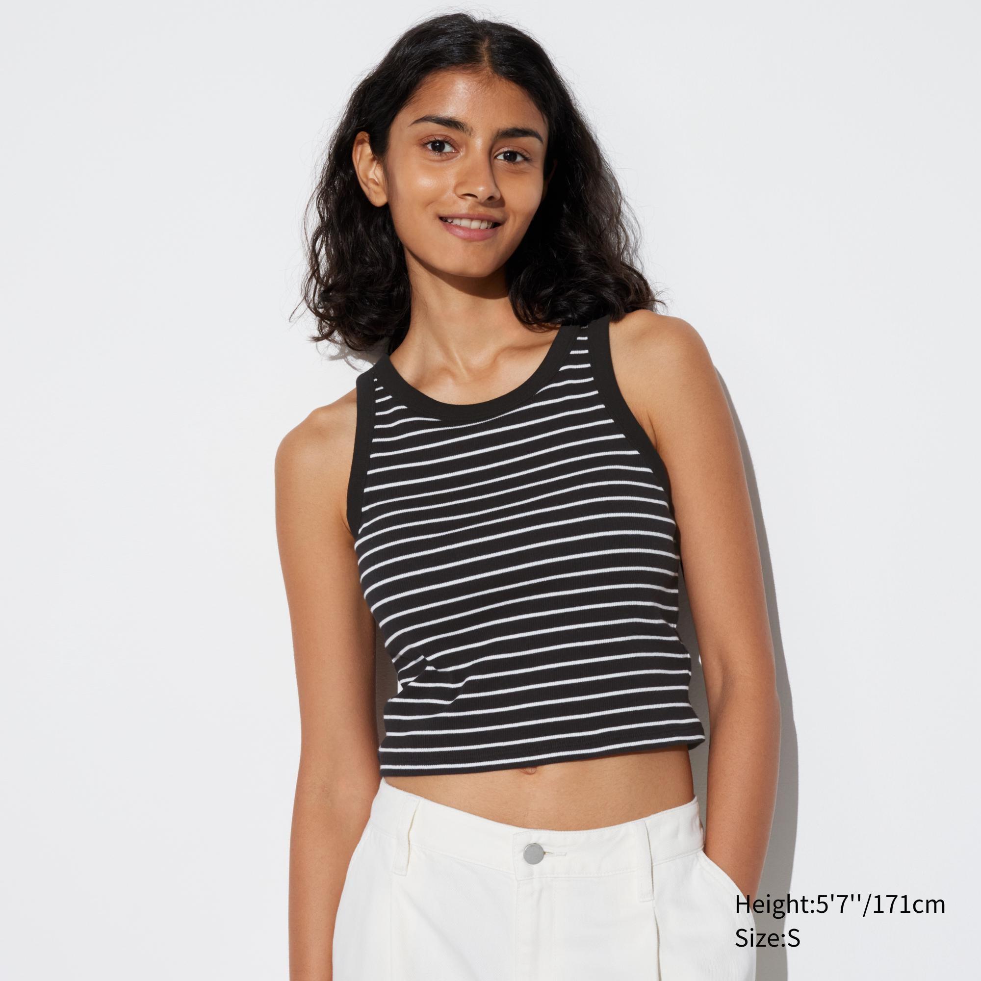 Womens Ribbed Cropped Bra Sleeveless Top Black Small UNIQLO US Product Image