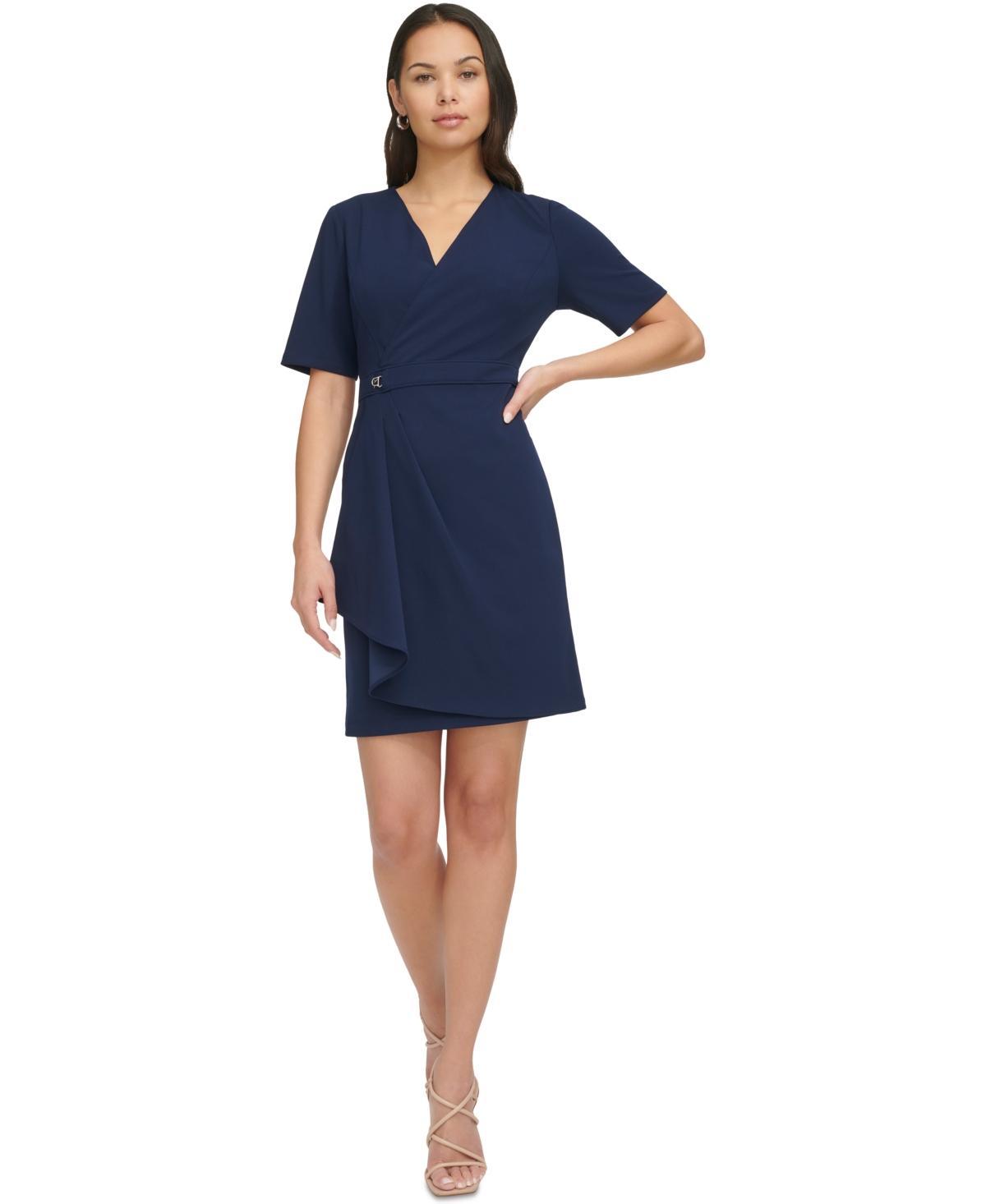 Dkny Womens Short-Sleeve Faux-Wrap Sheath Dress Product Image