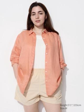 Womens Premium Linen Long Sleeve Shirt Light Orange Large UNIQLO US Product Image