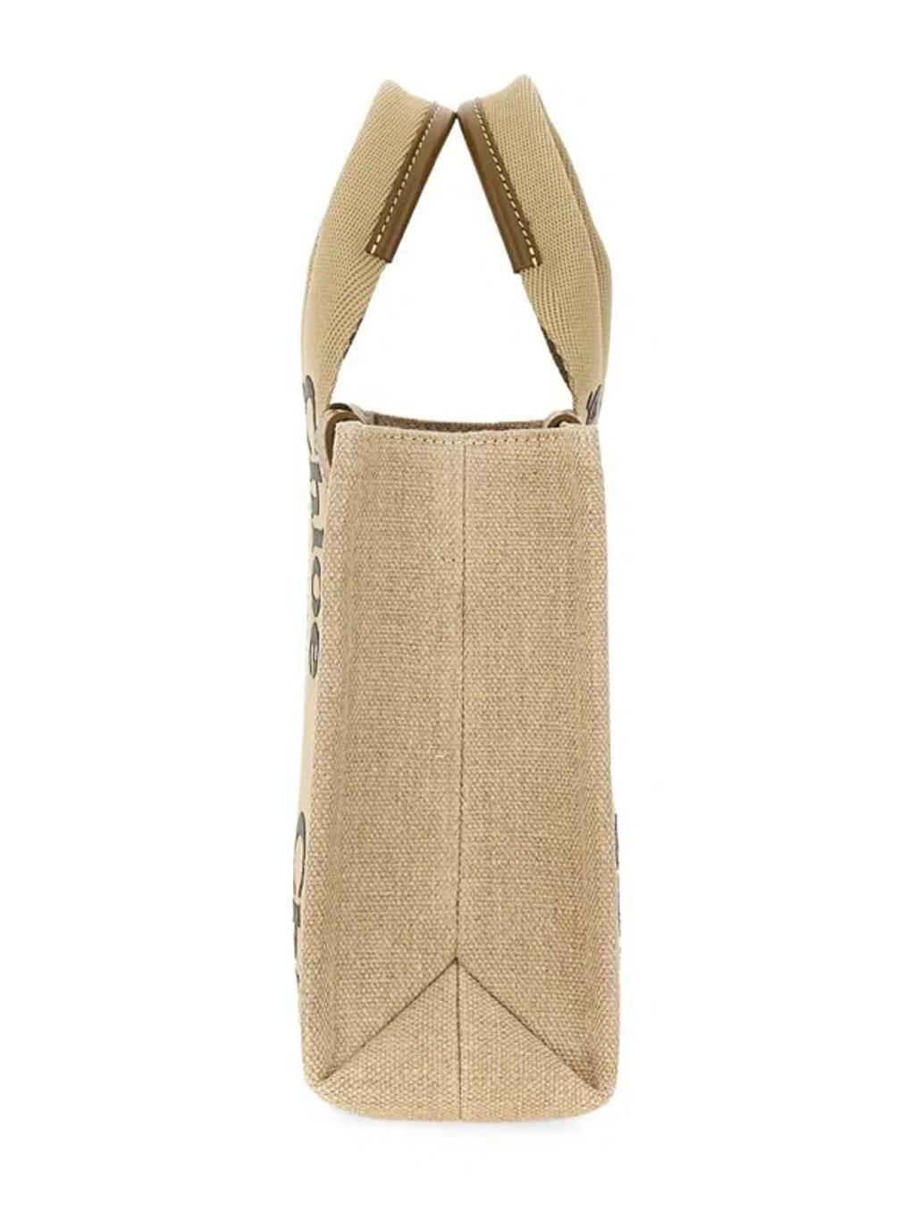 Multicolor Linen Small Woody Shopping Bag In Beige Product Image