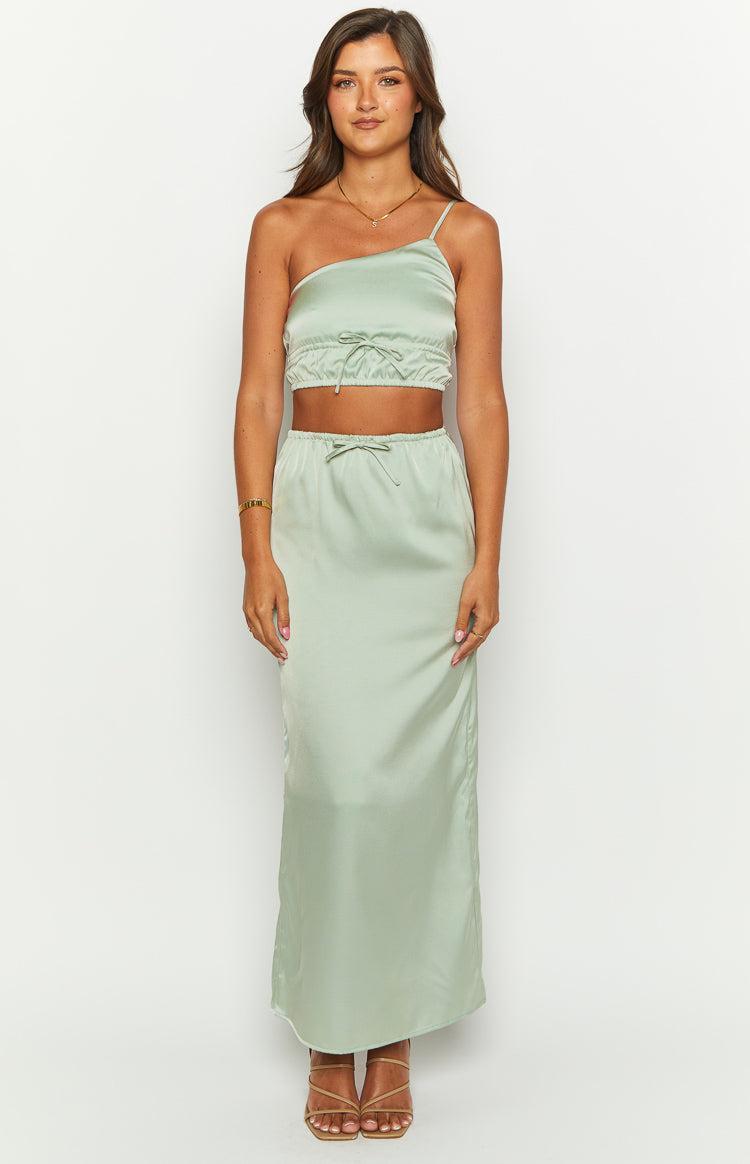 Lala Sage Satin Maxi Skirt Product Image