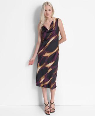 Women's Printed Sleeveless Cowlneck Midi Dress Product Image