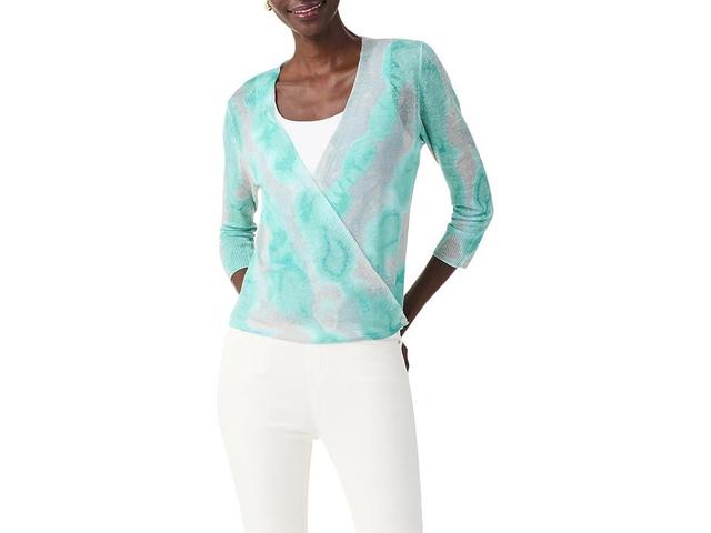 NIC+ZOE Watercolor Waves 4-Way Cardigan (Aqua Multi) Women's Sweater Product Image