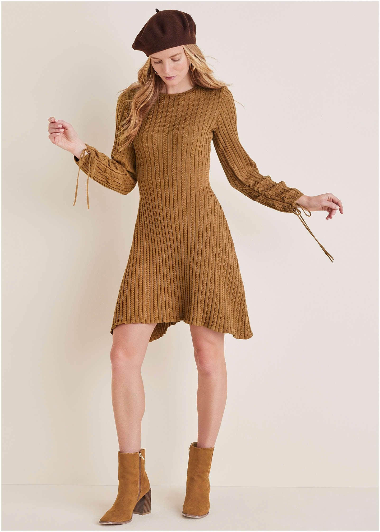 Tie Detail Mini Sweater Dress - Hazelnut Product Image