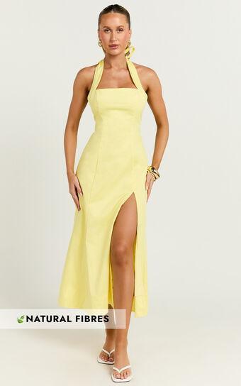 Narissa Midi Dress - Halter A Line Dress in Lemon Product Image