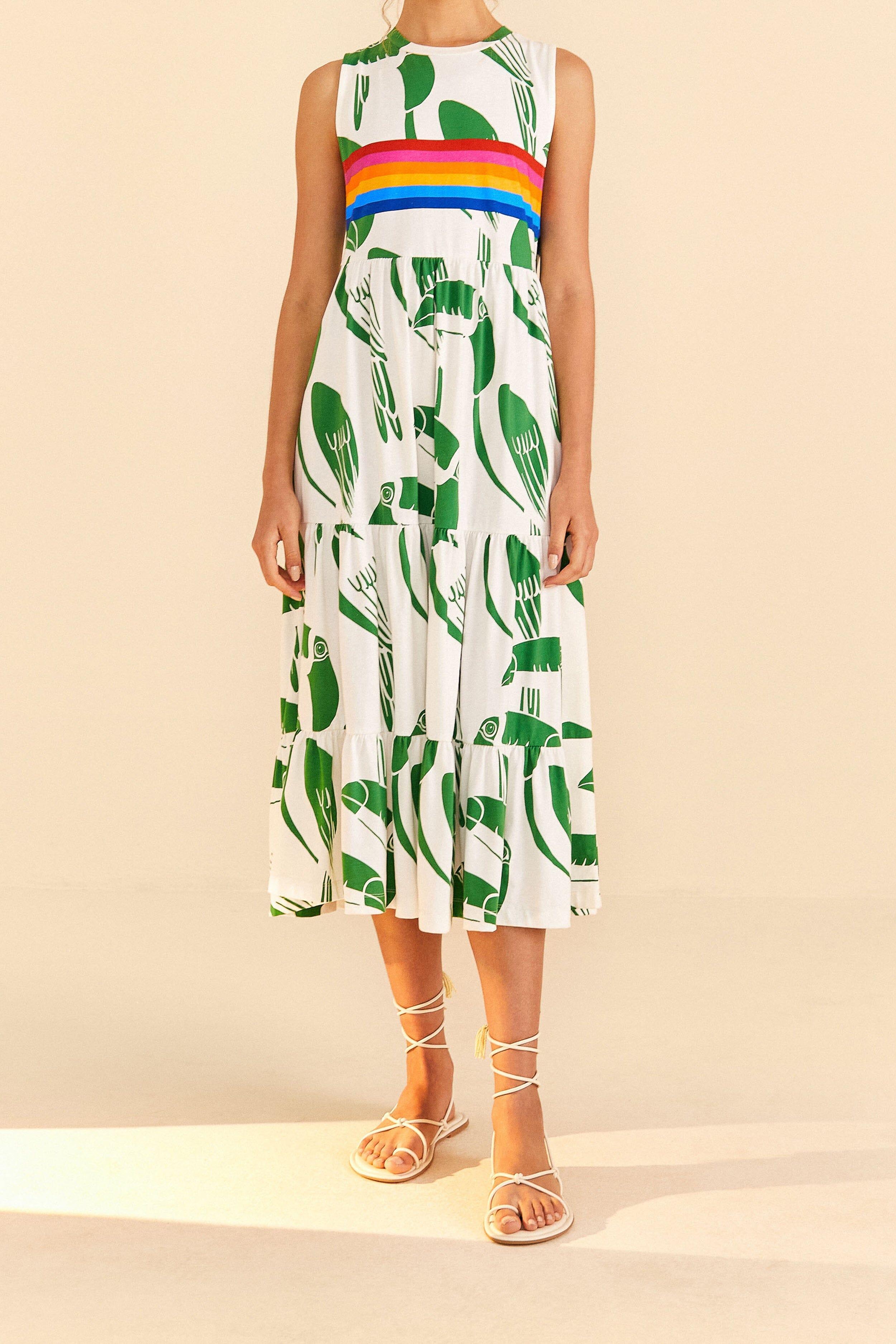 Off-White Rainbow Toucans Organic Cotton Maxi Dress Product Image