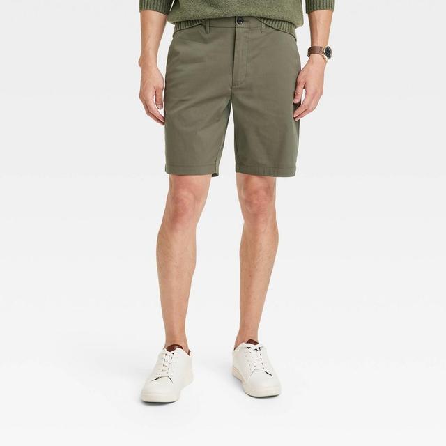 Mens 9 Flat Front Tech Chino Shorts - Goodfellow & Co Olive 28 Product Image