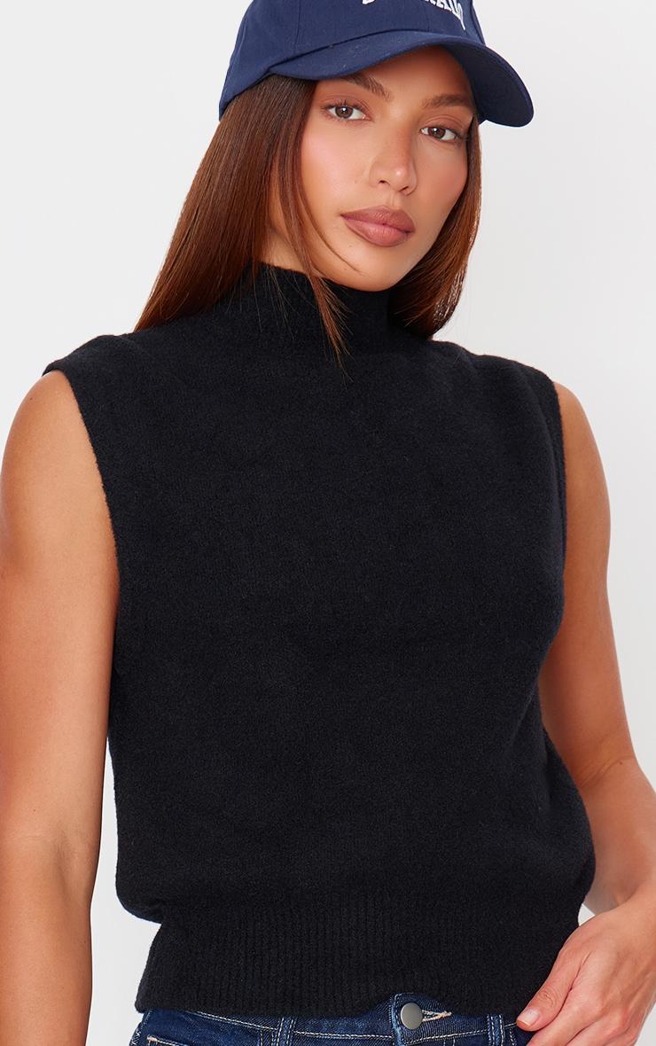 Black Soft Knit High Neck Sweater Vest Product Image