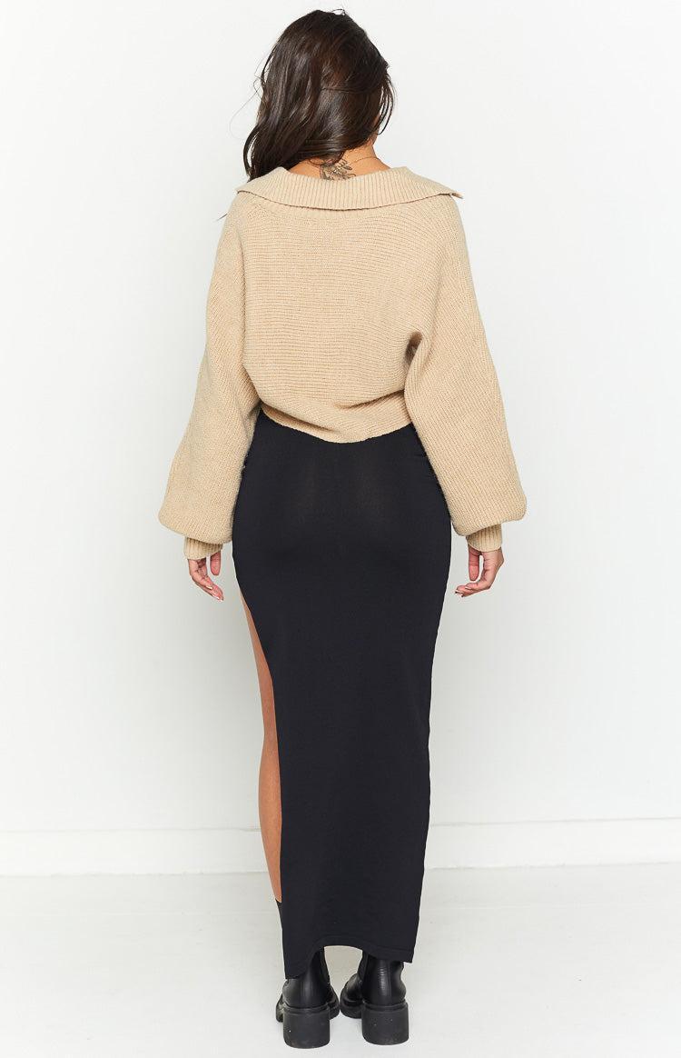 Sara Black Knit Midi Skirt Product Image