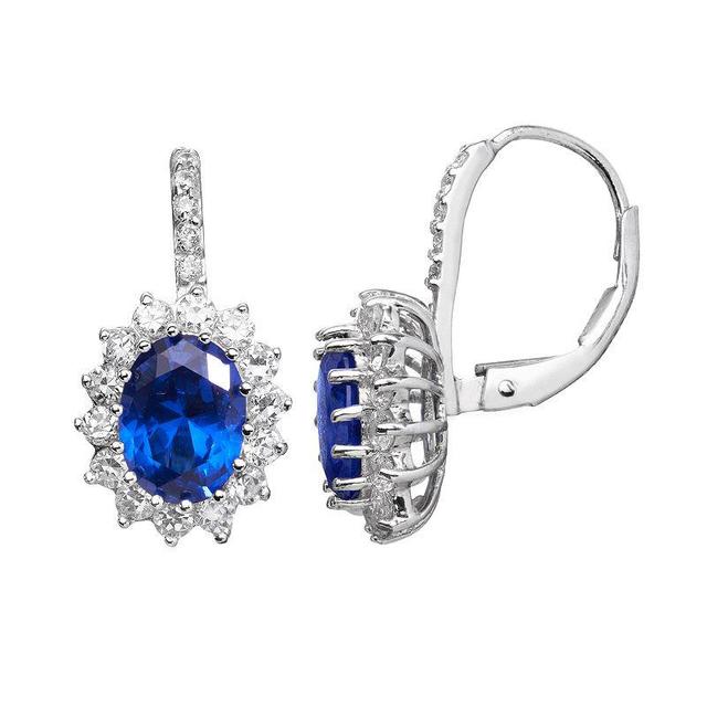 Sophie Miller Sterling Silver Simulated Sapphire & Cubic Zirconia Flower Halo Drop Earrings, Womens, Blue Product Image